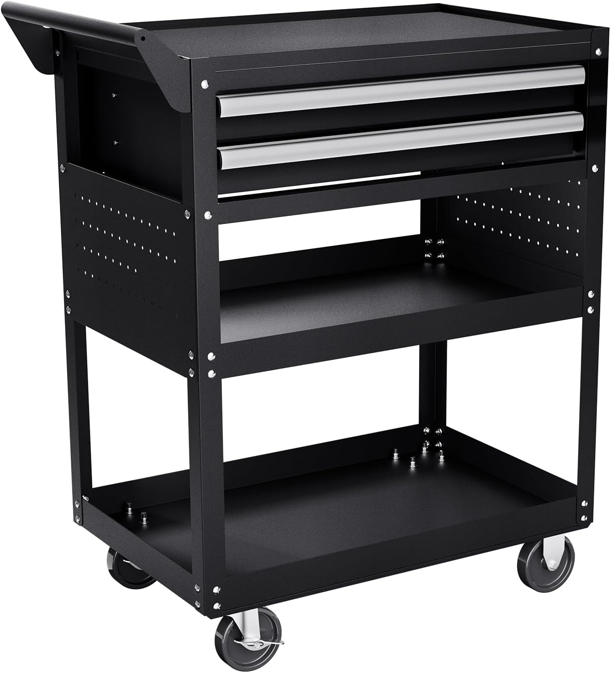 VEVOR 5-Tier Tool Cart with Wheels, 400 lbs Load Capacity, Rolling Work Cart with 2 Drawers & Pegboard, Mechanic Tool Storage Organizer with Locking System for Garage, Warehouse and Repair Shop, Black