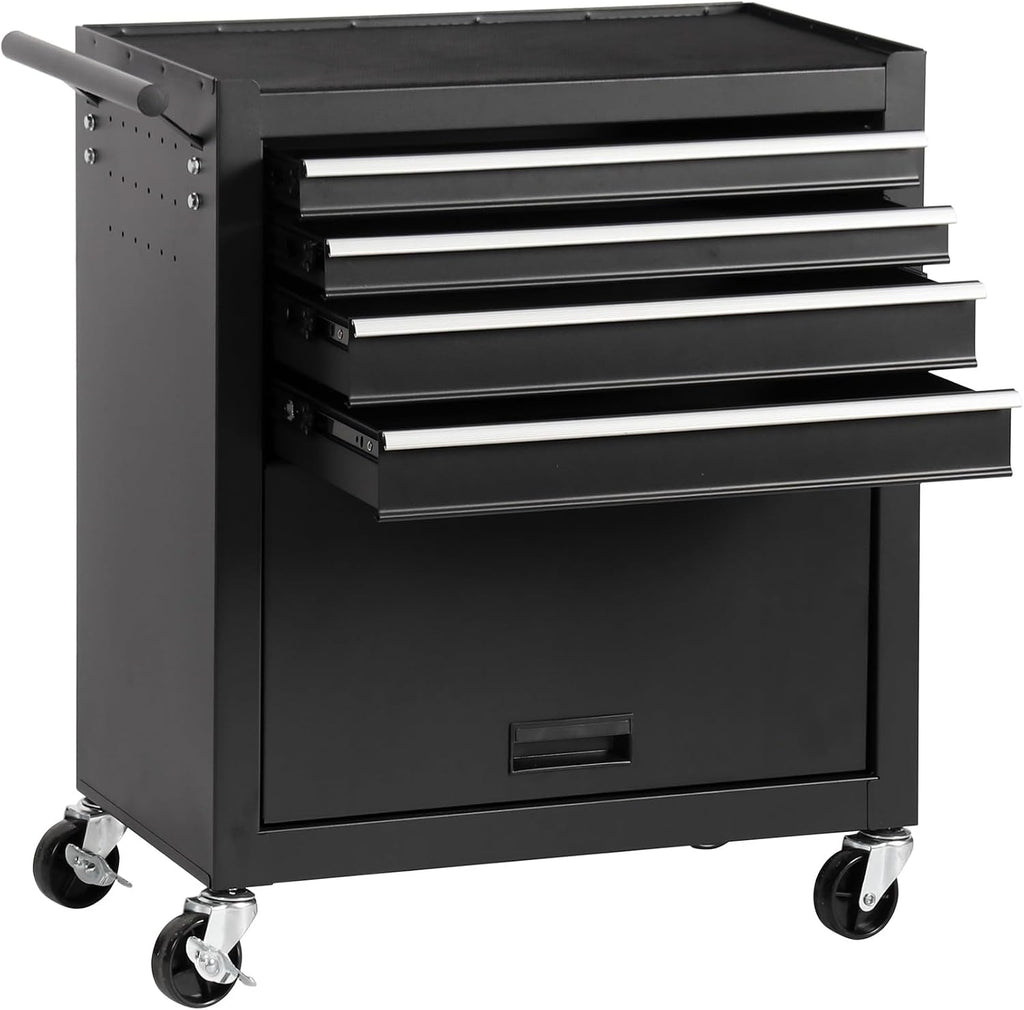 4 Drawers Rolling Tool Chest Cart,Tool Storage Cabinet with 4 Wheels.Portable Tool Cabinet Trolley with Locking System and Drawer Liners.Tool Storage Cart for Garage,Workshop,Repair Shops