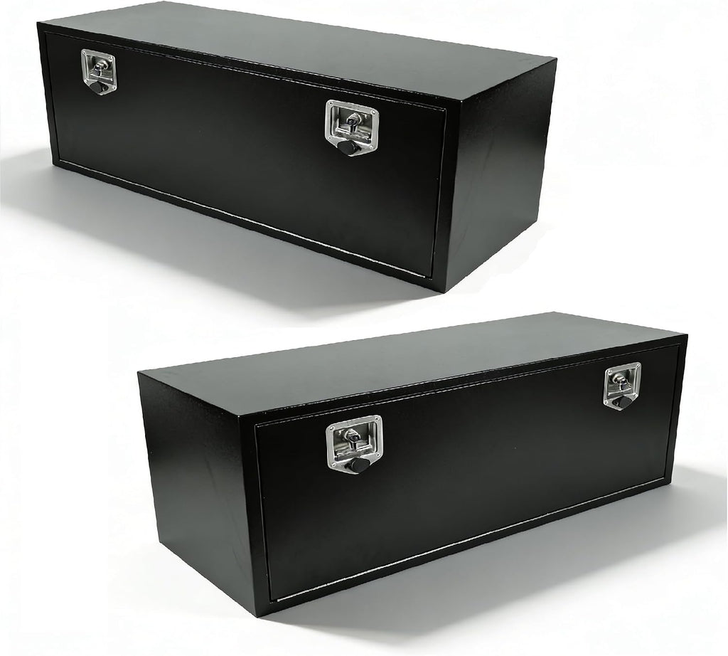 48 Inch Underbody Truck Tool Box 2 Pack, 48' x 18' x 18' Heavy Duty Under Body Steel Truck Storage Toolbox, Waterproof Under Mount Tool Box with T-Handle Lock and Keys, Black (Pack of 2)