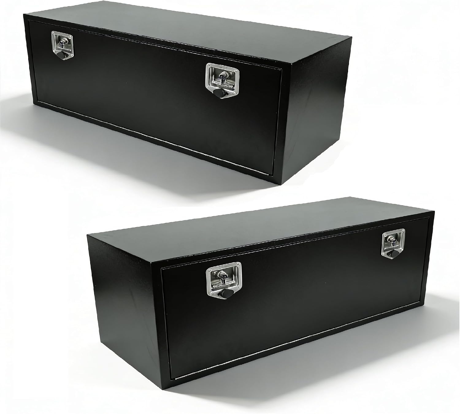 48 Inch Underbody Truck Tool Box 2 Pack, 48' x 18' x 18' Heavy Duty Under Body Steel Truck Storage Toolbox, Waterproof Under Mount Tool Box with T-Handle Lock and Keys, Black (Pack of 2)