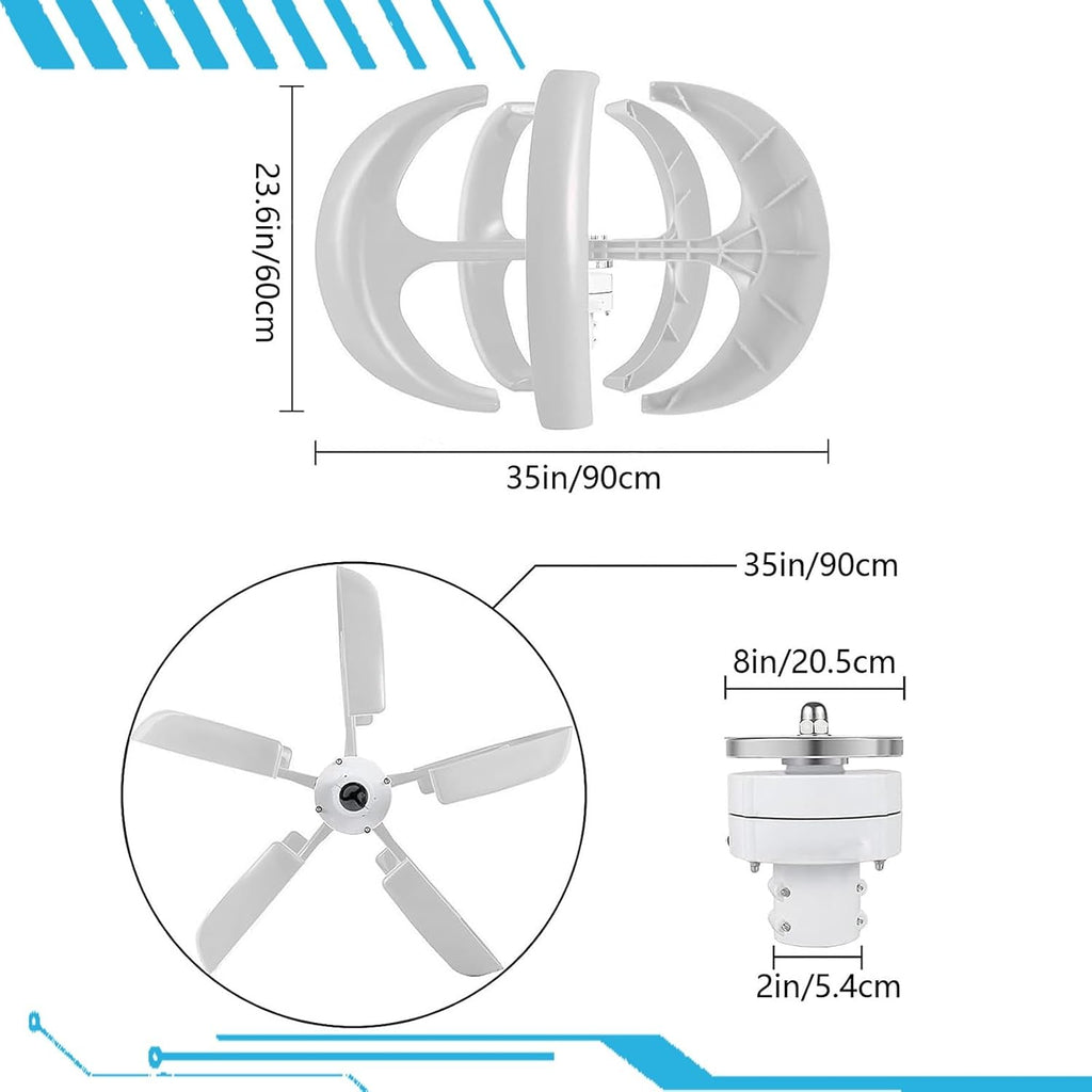 16000W Wind Turbines Generator,5 Blades 12V/24V/48V Vertical Axis Wind Turbines Generator Kit,3 Phase AC Permanent Magnet Generator Kit for Home Hybrids Streetlight Use(White,12V)