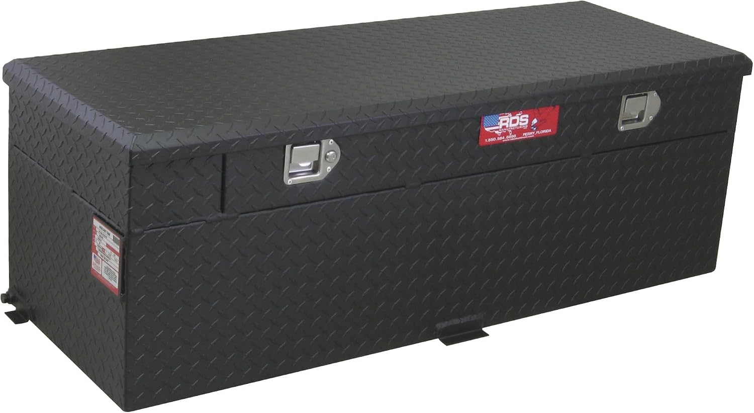 RDS Aluminum Auxiliary Fuel Tank Toolbox Combo - 60-Gallon, Rectangular, Black Diamond Plate, Fuel Filler Shroud, Model Number 72743PC
