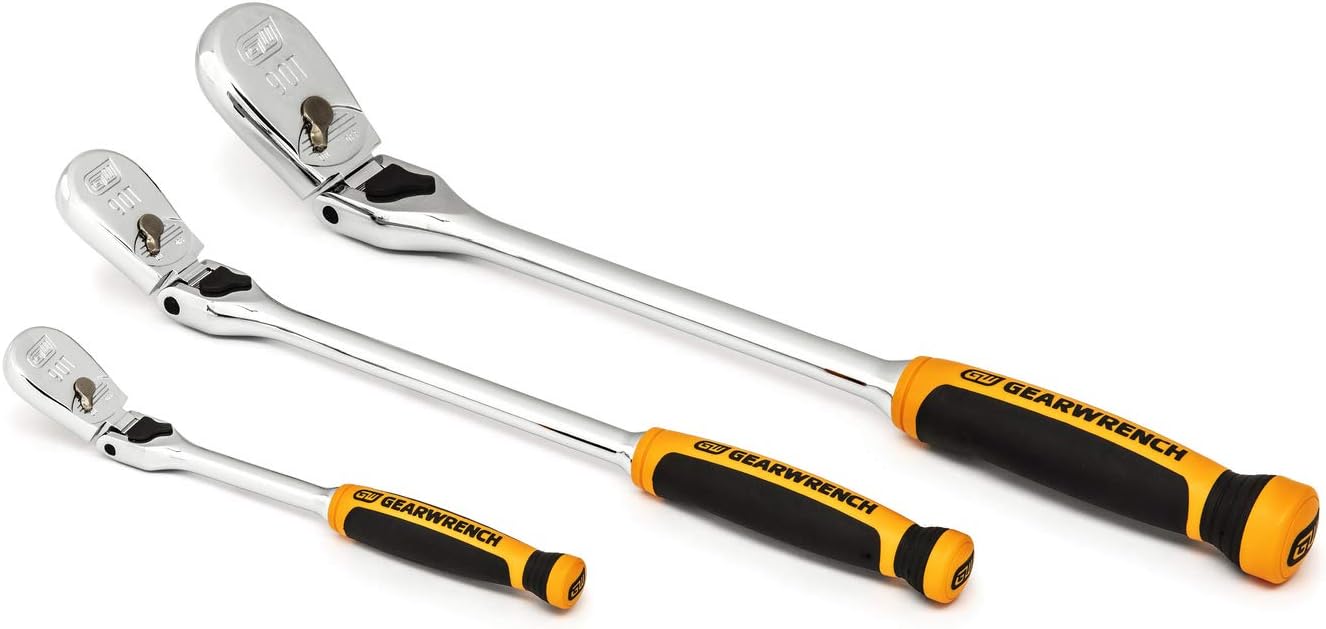 GEARWRENCH 3 Pc. 1/4', 3/8' & 1/2' Drive 90 Tooth Dual Material Locking Flex Head Ratchet Set - 81298T, Multi, One Size