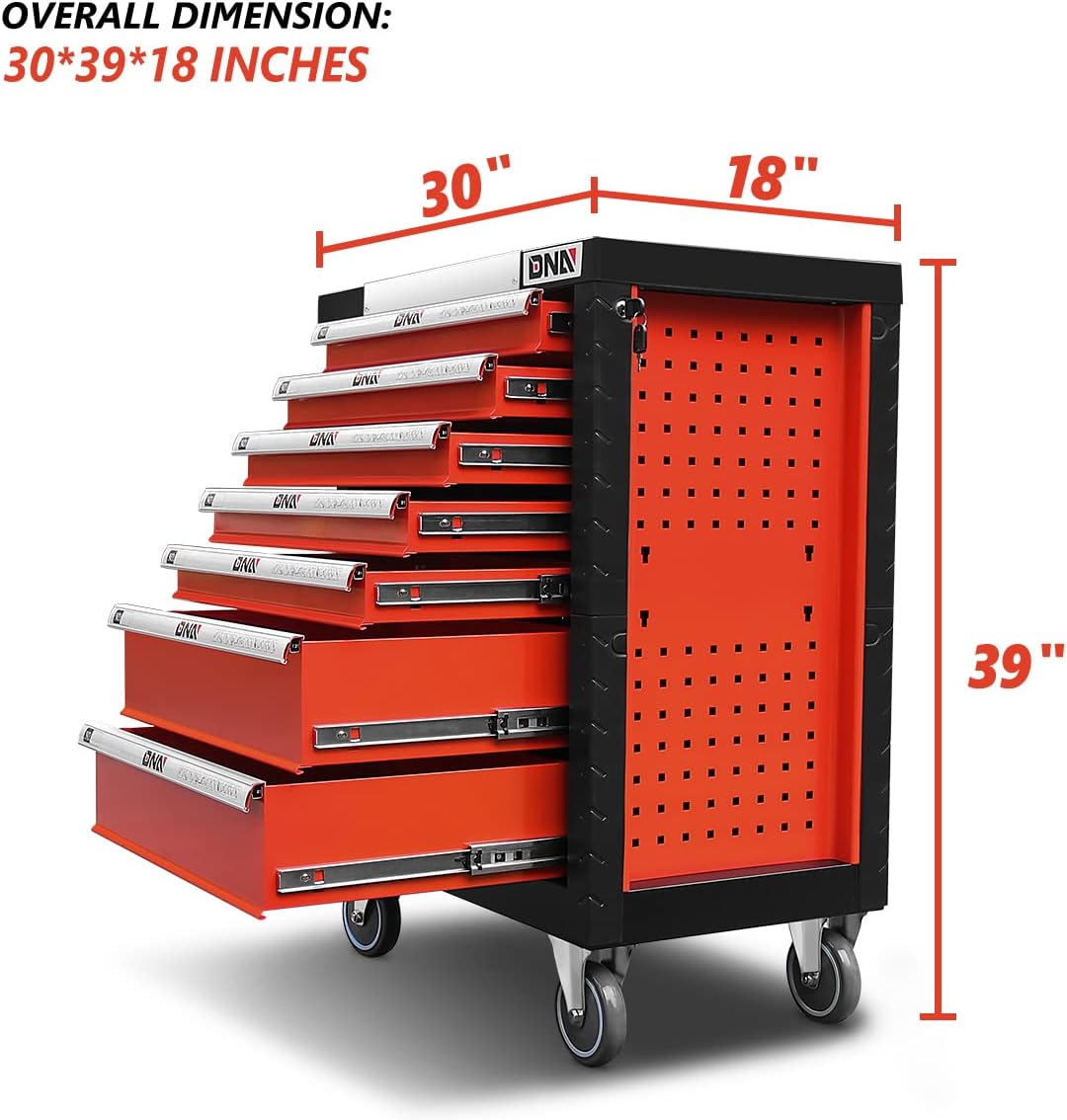 DNA Motoring 7-Drawer Rolling Tools Chest, Rolling Tool Storage Cabinet, Heavy Duty Mechanic Tool Cart, Trolley Organizer for Garage, Warehouse, Workshop, w/Keys, Red, Upgrade Package, TOOLS-10001