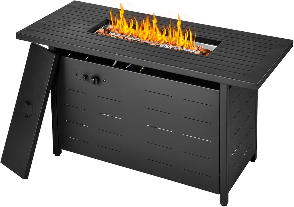 EcoNook 45 inch Propane Fire Pit Table,50000 BTU Gas Fire Pits Table with Lid & Lava Rock & Waterproof Cover, Outdoor Propane Firepit for Dining or Party, Outside, Patio, Garden, Yard