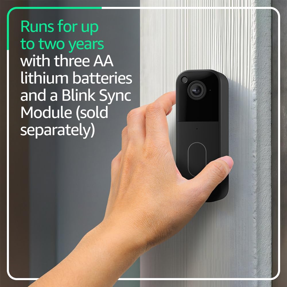 Blink Video Doorbell with 1-Year Subscription – Head-to-toe HD view, two-year battery. Required Sync Module not included – Add On (Black)