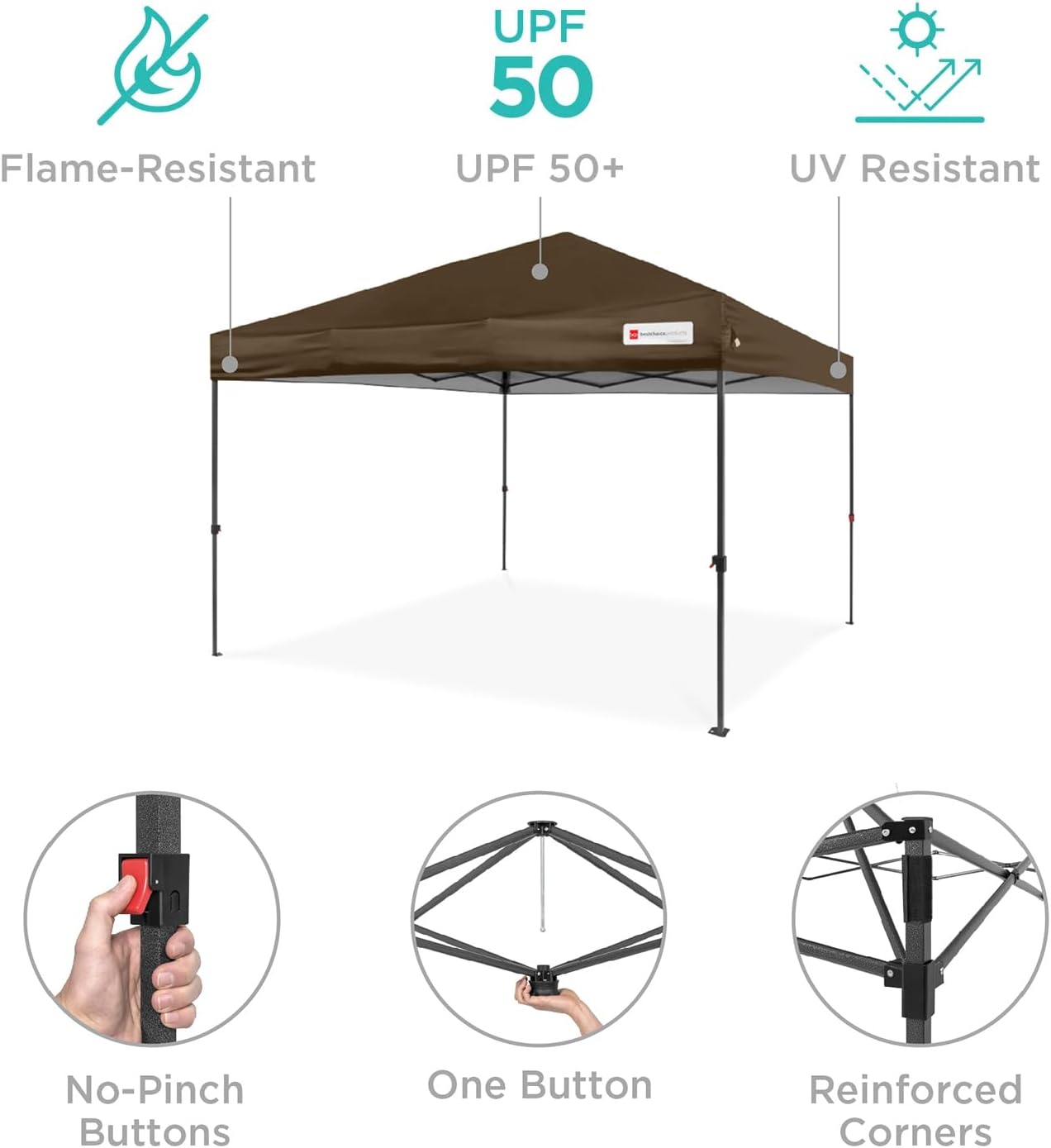 Best Choice Products 12x12ft Pop Up Canopy Tent, Outdoor Shade, 1 Person 1 Minute Set Up, Carry Case, 4 Weight Bags - Brown