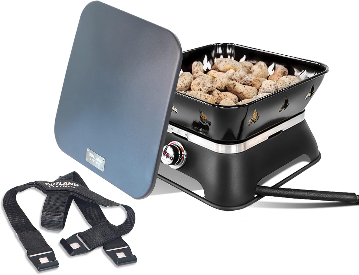 Outland Living Firebowl 805 Firecube 14' Portable Square Smokeless Propane Fire Pit – Outdoor Gas Fire Pit with Cover & Carry Kit, Lava Rocks, 58,000 BTU, Black