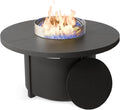 48' Round Propane Fire Pit Table with Lid, 40,000 BTU Outdoor Gas Fire Pits CSA Certified for Outside Steel Tabletop Fire Pit with Blue Glass Rock&Windshield Glass for for Patio, Balcony,Garden