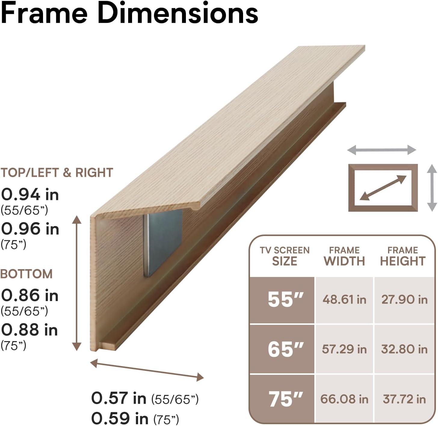 iFFALCON Magnetic Frame Mural TV 75 Inch, Natural Oak Aluminum Alloy Bezel, Tool-Free Snap-On Installation, Custom Fit Decorative Frame Mural TV Series Only