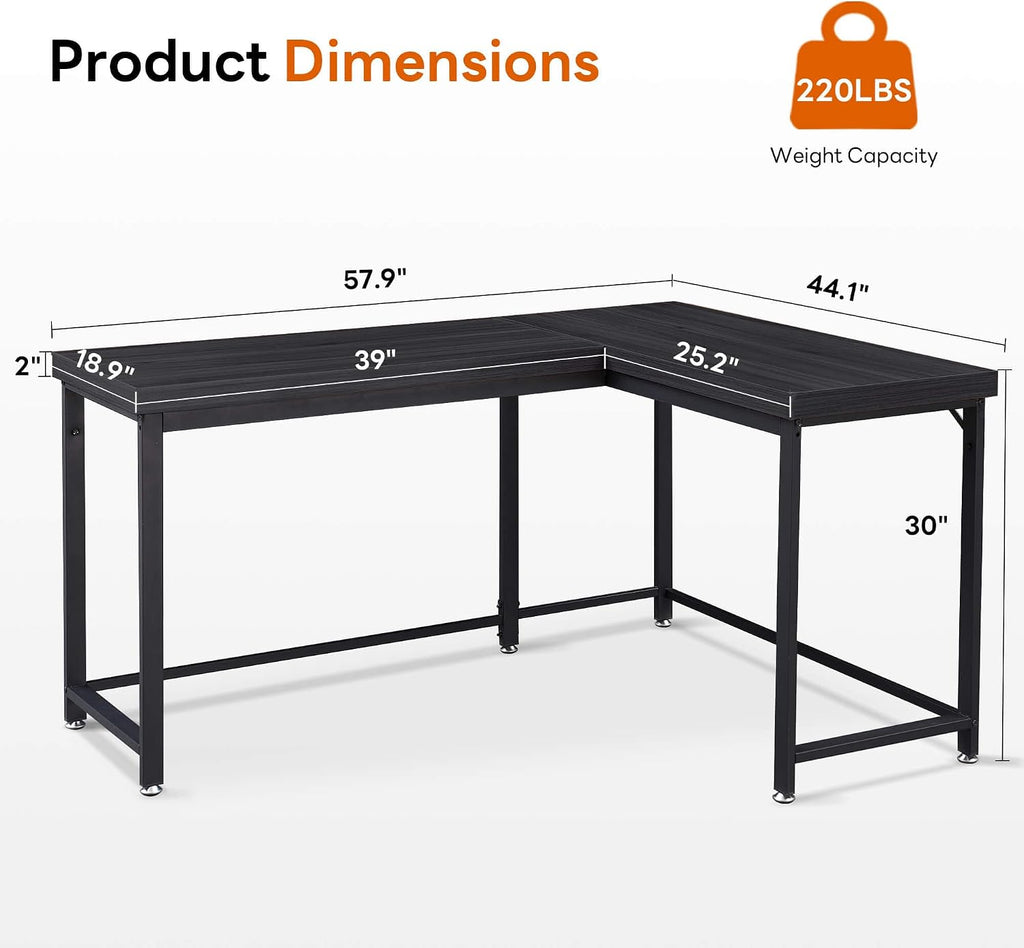 ivinta L Shaped Desk, Modern Corner Home Office Computer Desk with 2' Thicker Desktop for Study Work, Simple Reversible Worksation with Metal Frame for Bedroom Living Room Novas (Black)