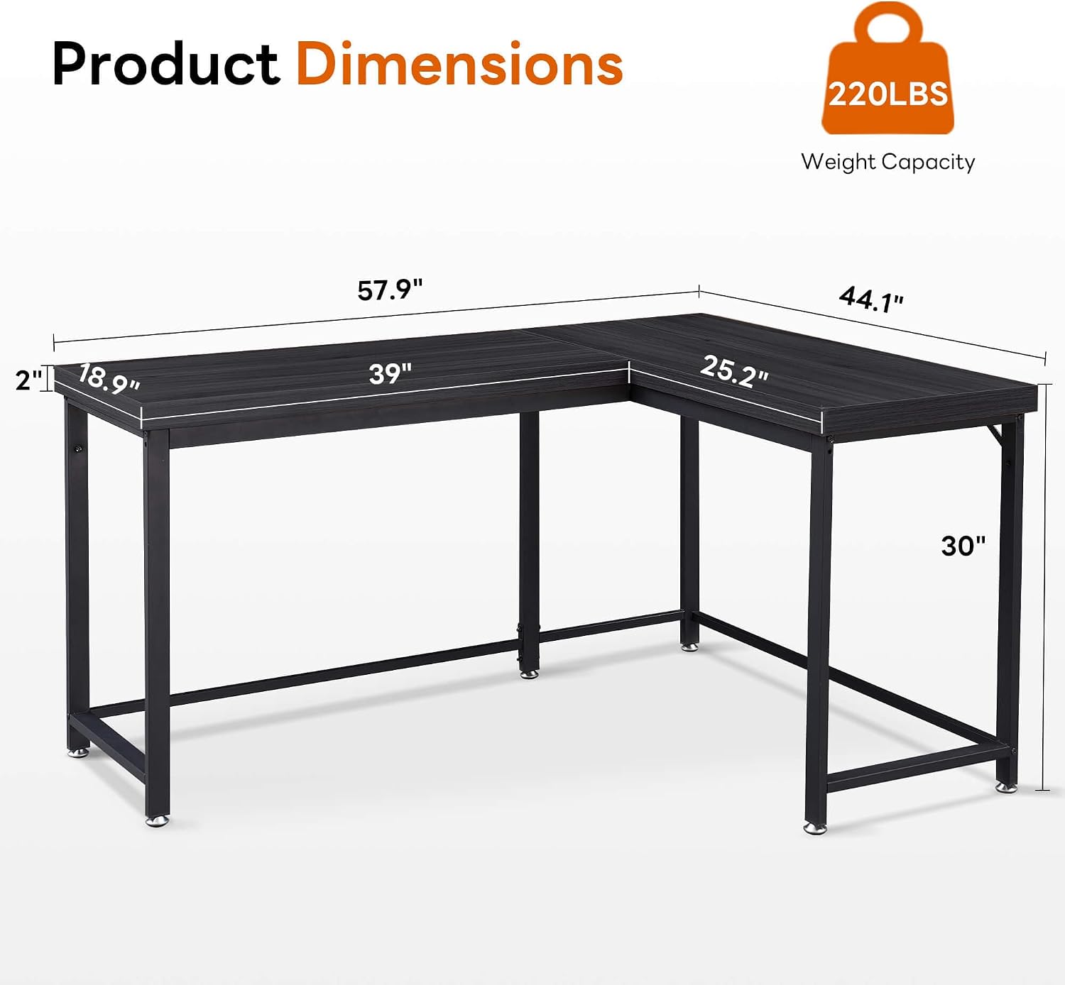 ivinta L Shaped Desk, Modern Corner Home Office Computer Desk with 2' Thicker Desktop for Study Work, Simple Reversible Worksation with Metal Frame for Bedroom Living Room Novas (Black)