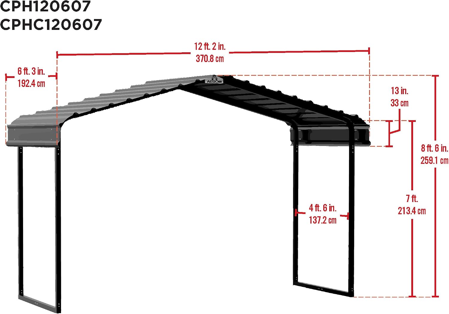 Arrow Metal Canopy, Galvanized Steel Outdoor Awning for Grill, ATV, and Motorcycle Protection, Weather-Resistant Shelter, 12' x 6' x 7', Eggshell