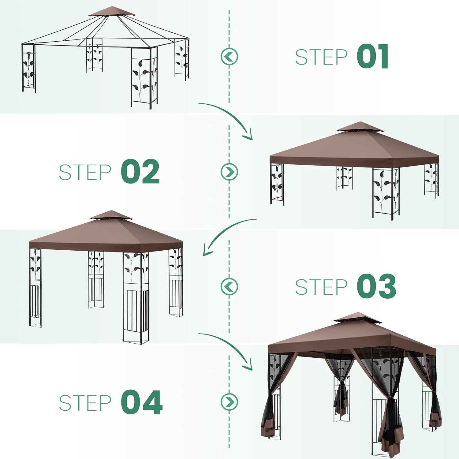 COBIZI Gazebo 10x13 Heavy Duty Gazebos with Improved Nettings Outdoor Gazebo Double Roof Patio Gazebos with Metal Steel Frame Outdoor Canopy for Patio, Deck, Backyard (Brown)