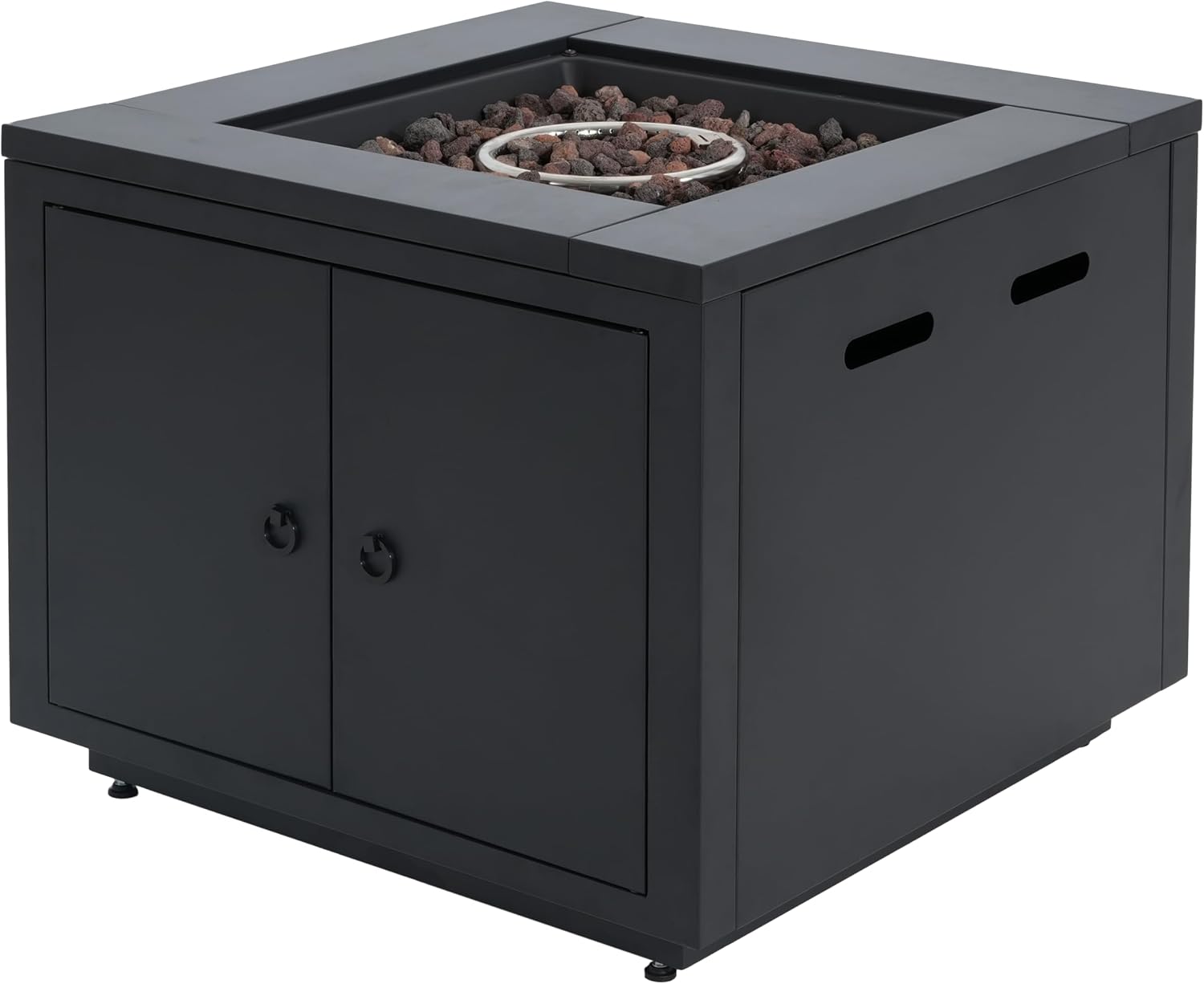 Christopher Knight Home Senna Outdoor Fire Pit with Lava Rocks and Protect Cover, Galvanized Steel Construction Tank Table, 40000 BTU Square Tabletop Fire Pit, Patio Gas Fireplace Table, Black
