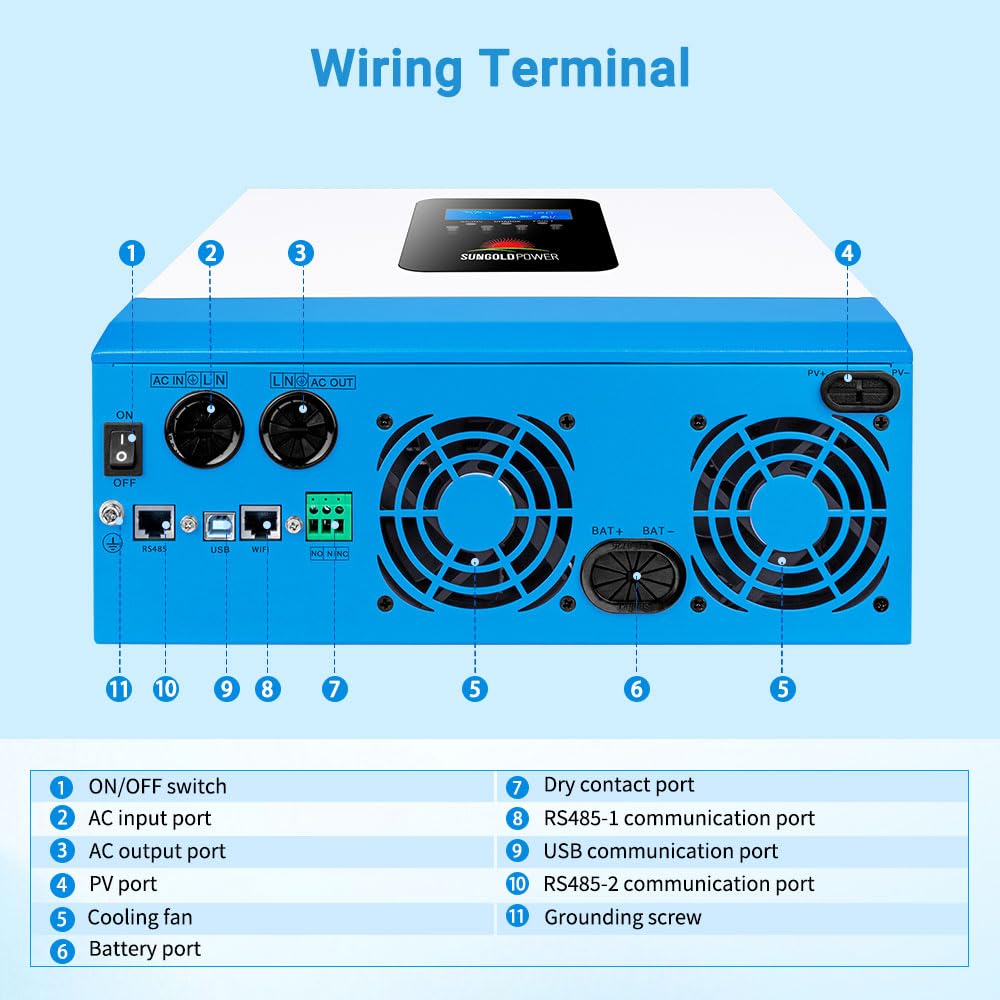 SUNGOLDPOWER UL1741 5000W DC 48V solar inverter All In One,120V AC output Pure Sine Wave Inverter,Built-in 80A MPPT solar charger and 40A AC charger,For home,Cabin,Backup,Off-grid system (NO Parallel)