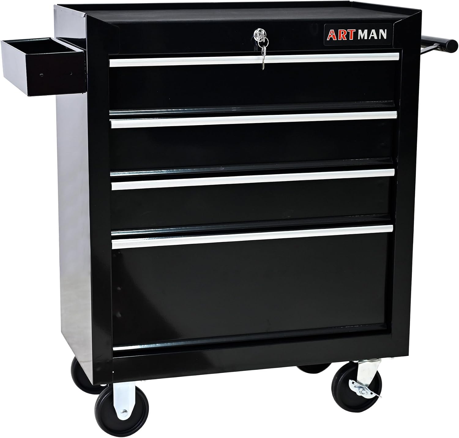 Campfun Rolling Tool Box, 4-Drawer Metal Tool Cart with Hanging Box, Storage Organizer Trolley with Interlock System, Multifunctional Mechanic for Garage, Warehouse, Workshop, Repair Shop, Black