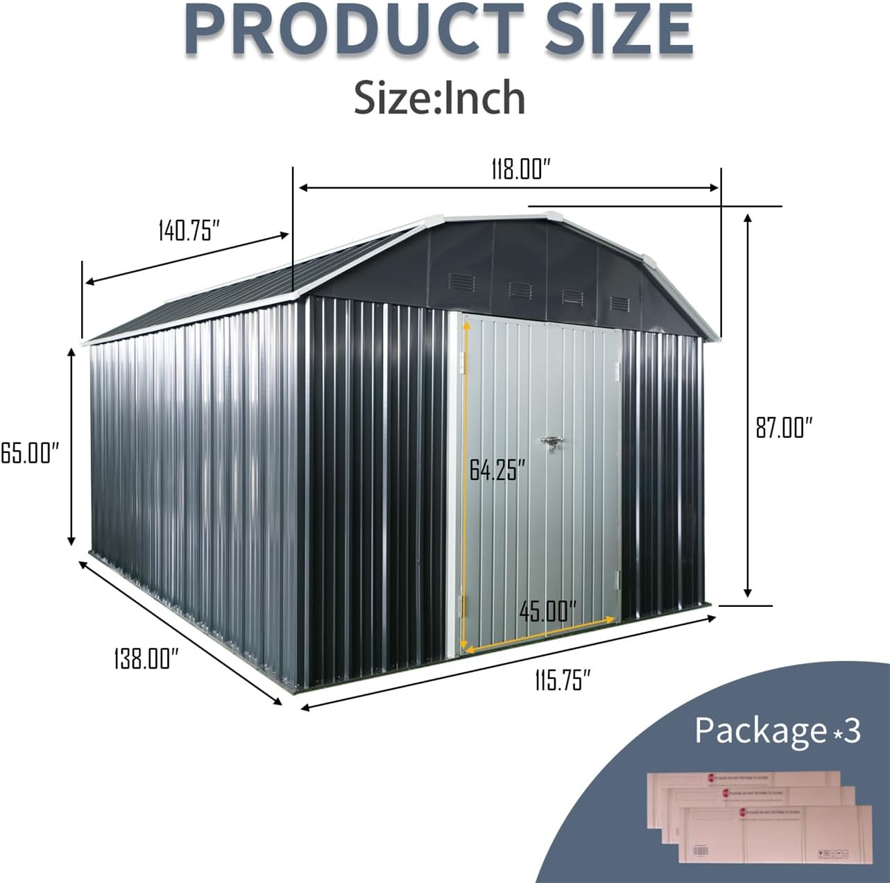 10 x 12 FT Outdoor Metal Storage Shed, with Arch Roof, with Lockable Doors for Backyard Garden Patio Lawn, Black