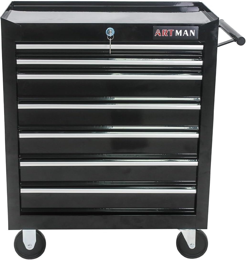 7-Drawer Rolling Tool Chest with 7-Drawer Tool Box with Wheels Multifunctional Tool Cart Mechanic Tool Storage Cabinet for Garage, Black