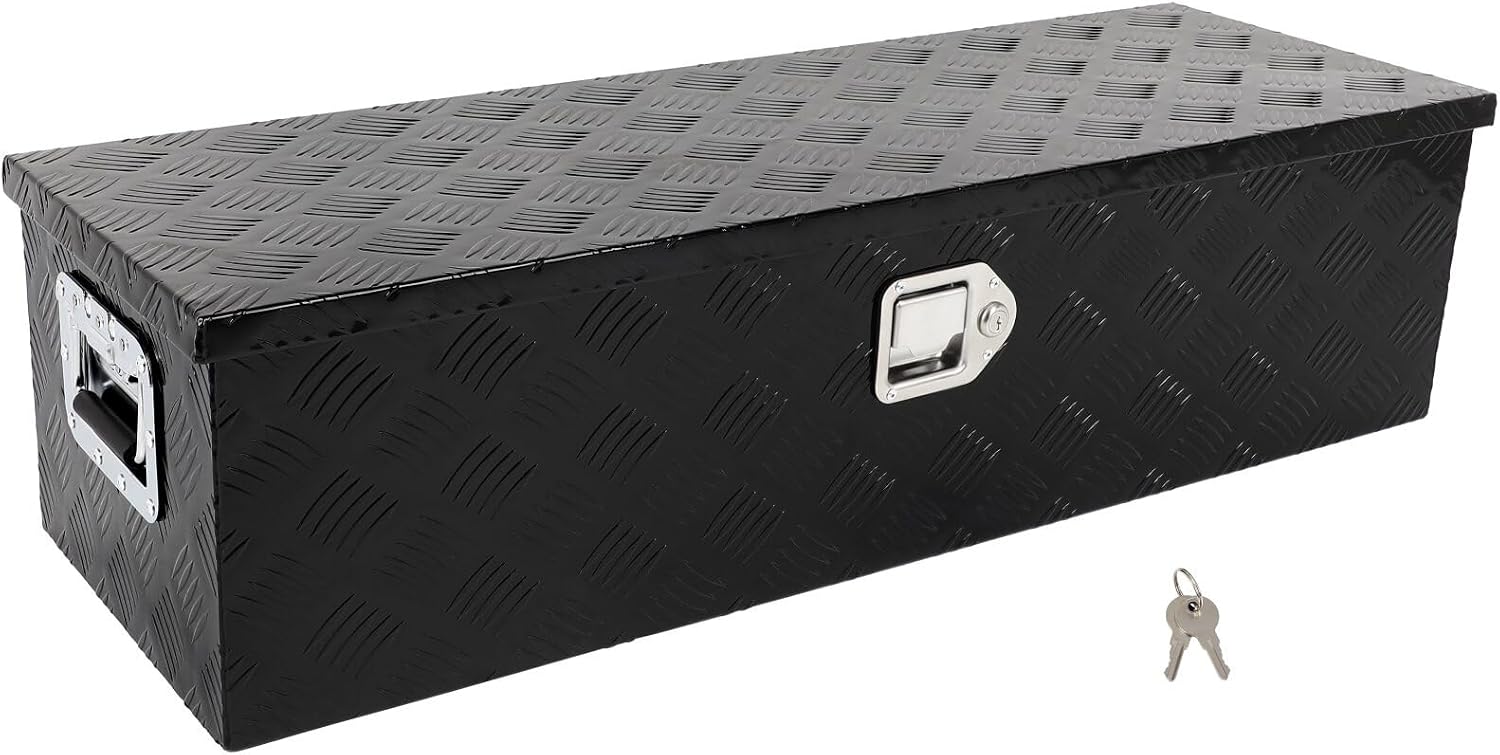 SCITOO 39 Inch Truck Bed Tool Box,Aluminum Heavy Duty Diamond Plate Crossover Storage for Most Full Size Pickups,Lockable Weatherproof Chest,Fits 39' Truck Beds,Easy Access to Load and Unload