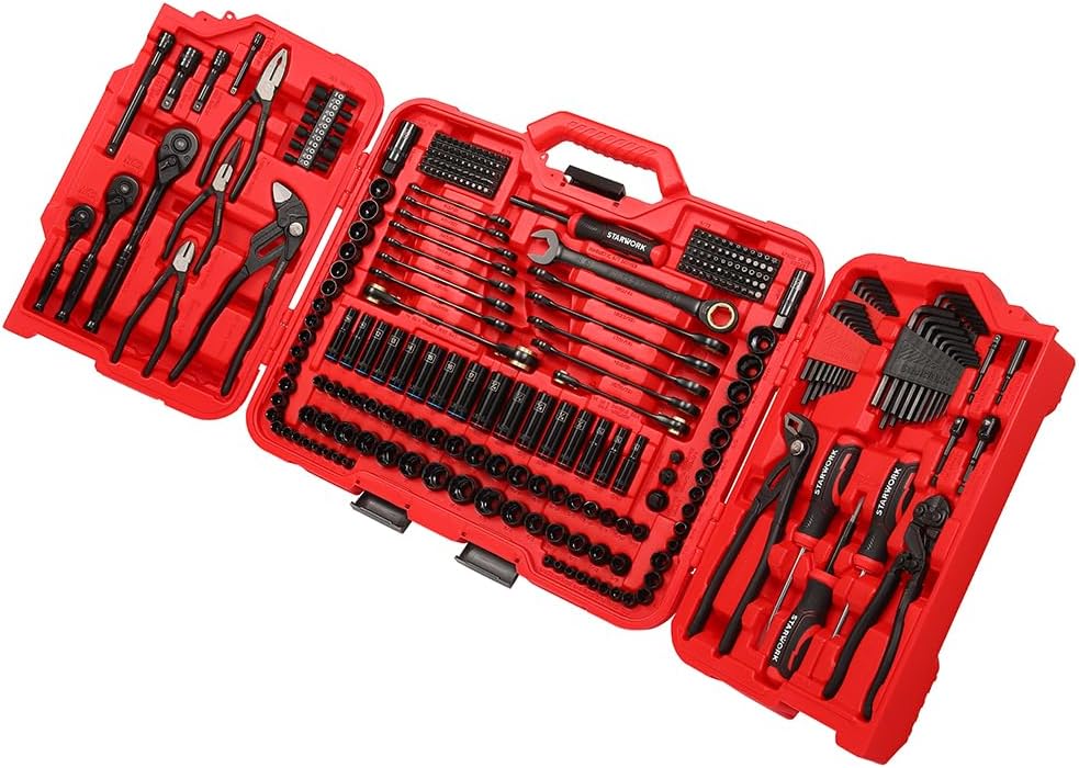 STARWORK TRUE MECHANIC 312-Piece Mechanics Tool Set and Socket Set, Professional【Pliers Wrench 】 SAE/Metric