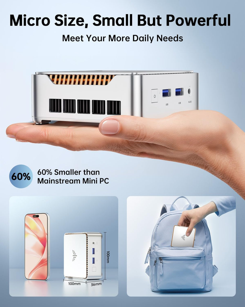 KAMRUI Essenx E2 N150 Micro PC, 16GB DDR4 512GB SSD Small Computers, Twin Lake-N N150 PC(Beat N100/N95, up to 3.6GHz) PC Gigabit Dual 4K,WiFi,BT Office/Home/Business