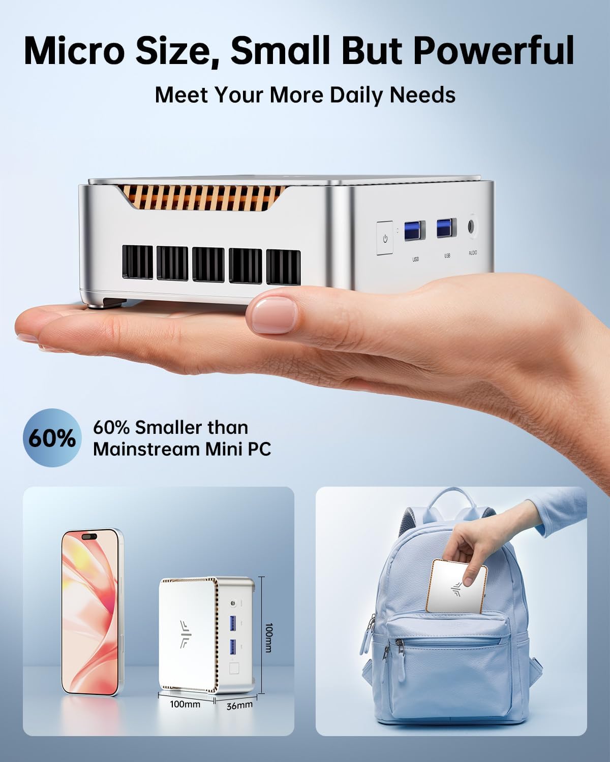KAMRUI Essenx E2 N150 Micro PC, 16GB DDR4 512GB SSD Small Computers, Twin Lake-N N150 PC(Beat N100/N95, up to 3.6GHz) PC Gigabit Dual 4K,WiFi,BT Office/Home/Business