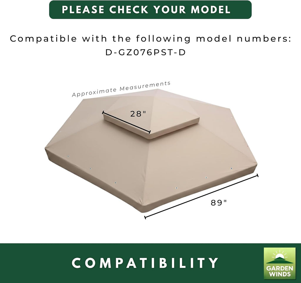 Garden Winds Durable 350 Replacement Canopy Top Compatible with Madison Hexagon 11.4' x 13.2' Gazebo Model D-GZ076PST-D - Beige