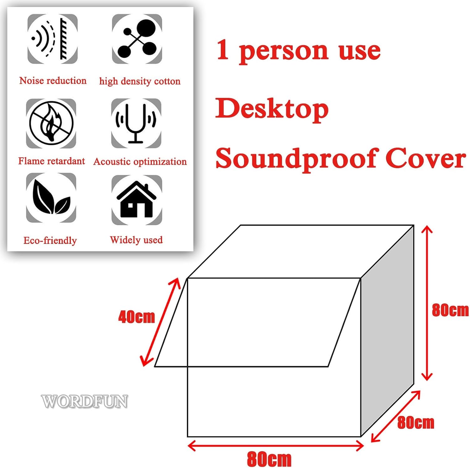 WORDFUN Desktop Soundproof Cover, 80x80x80cm Portable Vocal Booth for Recording, Microphone Foam Booth Cube, for Microphone Recording Equipment Podcasts Singing Gaming and Broadcasting