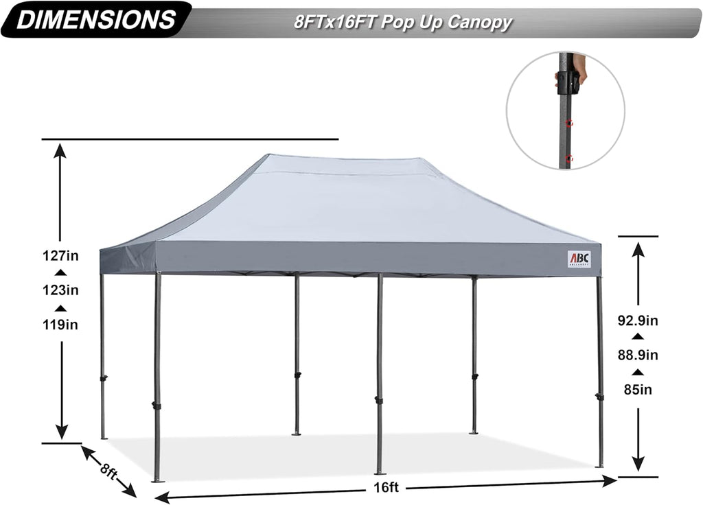 ABCCANOPY Patio Pop Up Canopy Tent 8x16 Commercial-Series (Gray)