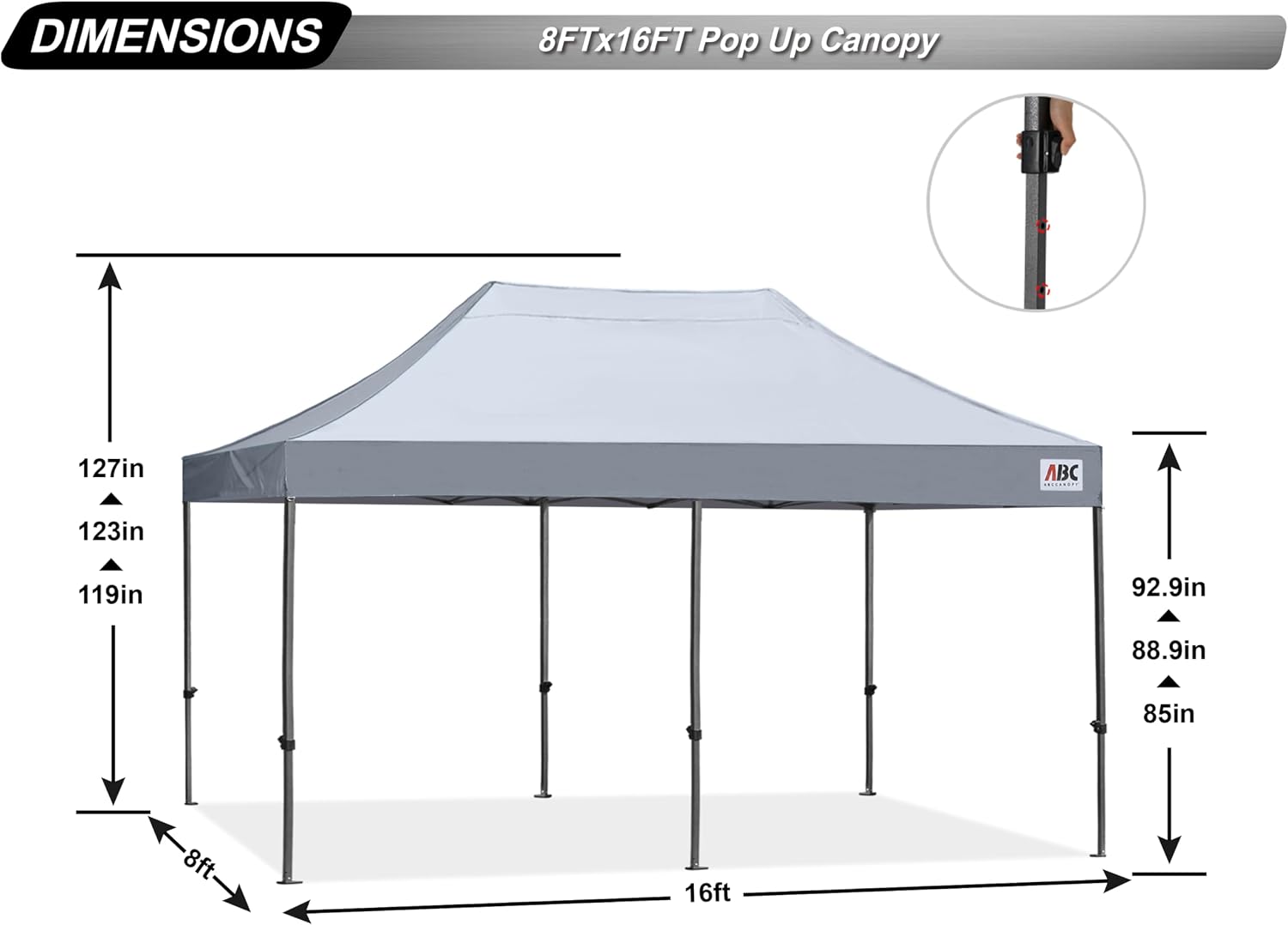 ABCCANOPY Patio Pop Up Canopy Tent 8x16 Commercial-Series (Gray)
