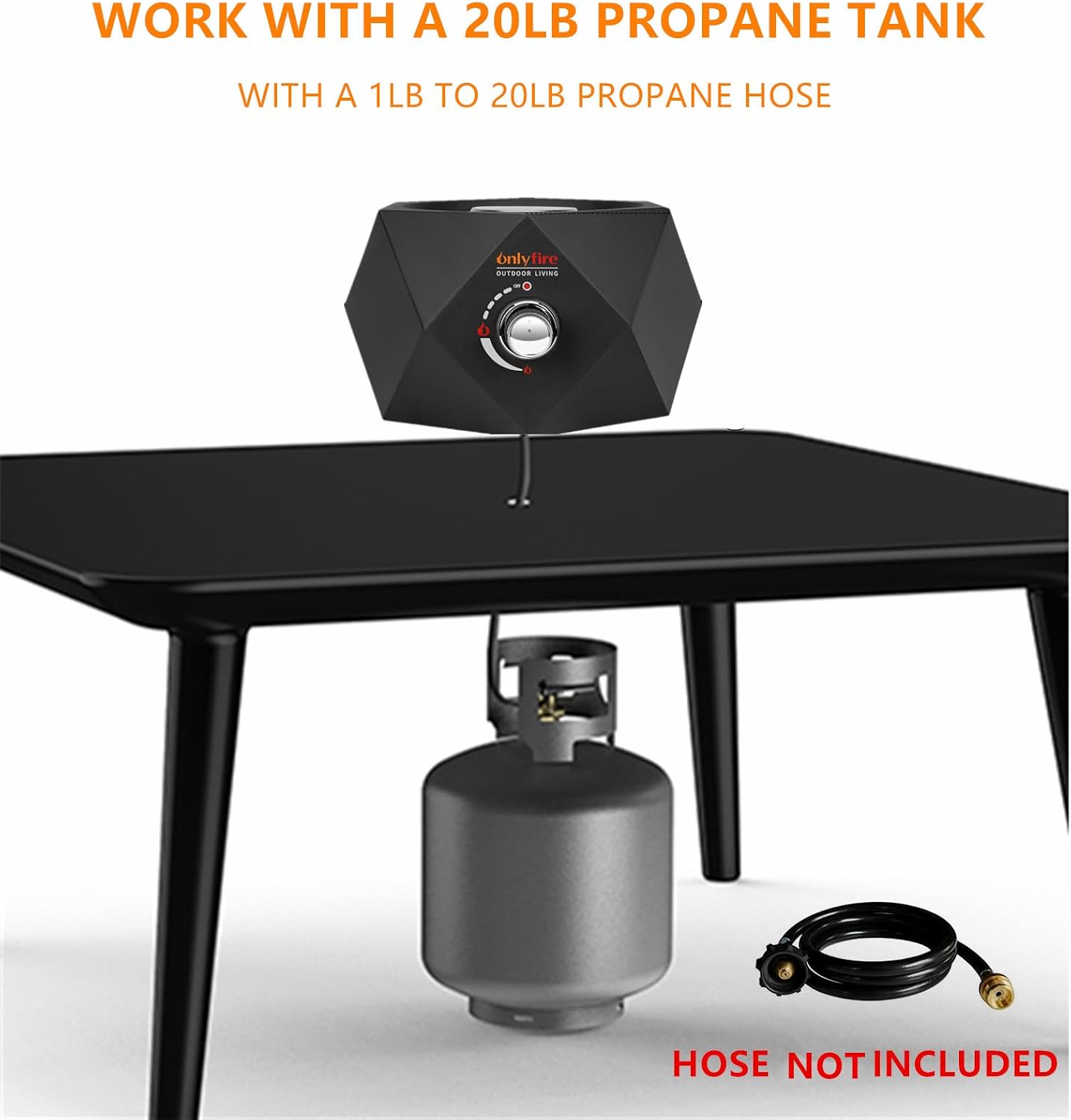 14' Modern Tabletop Fire Pit for Table with Umbrella Hole, Portable Gas Firepit for 1lb Propane Gas, Patio Backyard Porch Camping RV Tailgating, Bottom-Mounted FP003