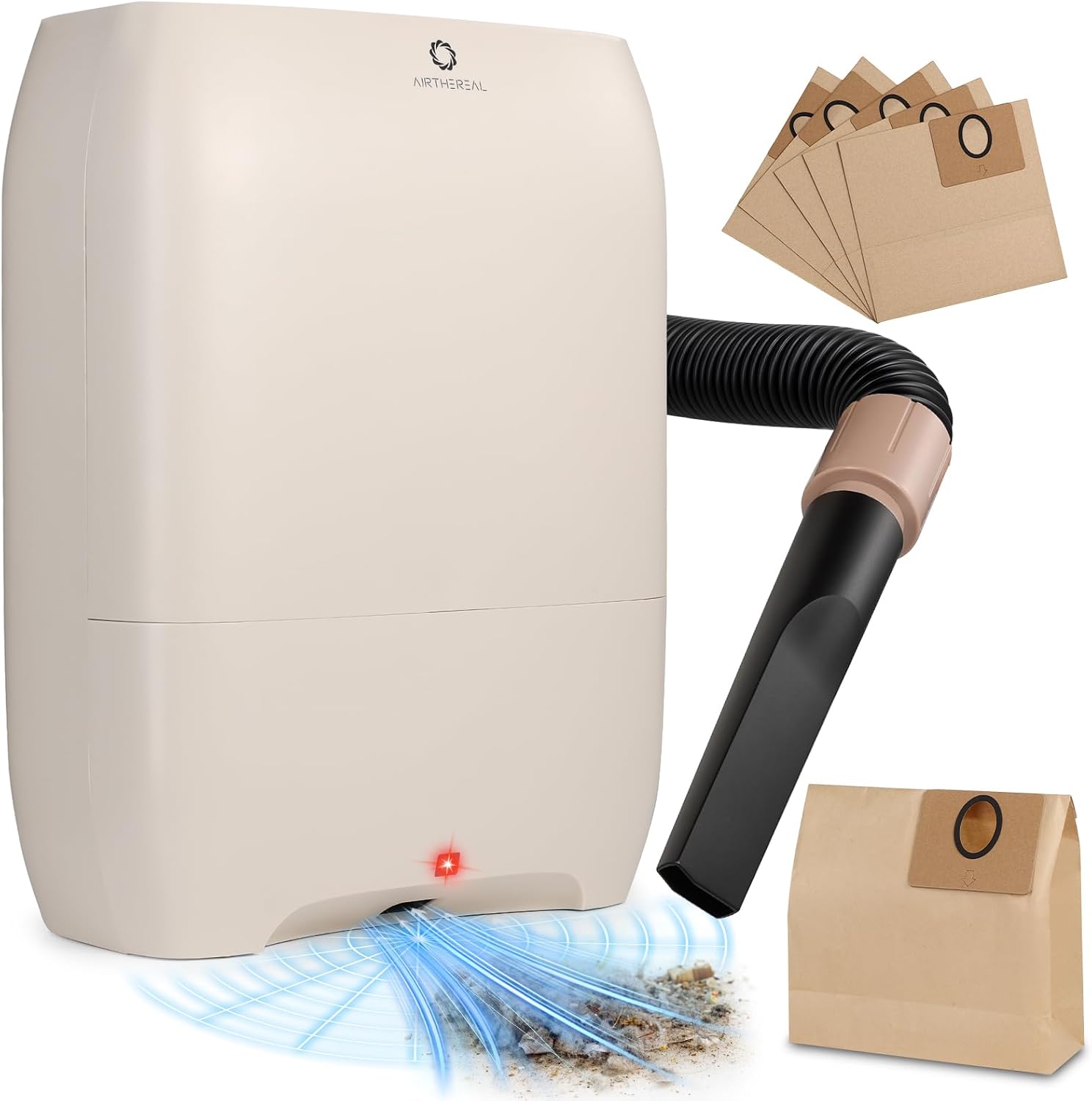 AIRTHEREAL T1 Plus Touchless Vacuum with 6-Pack Disposable 4.7L Dust Bags, Pull-and-Toss Design, Ideal Electric Dustpan for Home, Household Owner