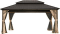 12x16 Hardtop Gazebo: Permanent Aluminum Pavilion with Double Roof & Curtains - Outdoor Party Wedding Dining Space for Event Planners