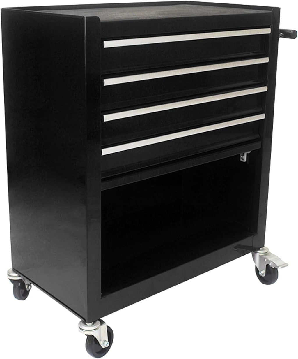 Campfun 4-Drawer Rolling Tool Cart, Metal Tool Storage Organizer Cabinet with Interlock System and Wheels, Multifunctional Mechanic Tool Chest for Garage, Warehouse, Workshop Repair Shop, Black