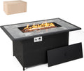 COSTWAY 52' Patio Propane Fire Pit Table, 50,000 BTU Outdoor Fire Table, Electric Pulse Ignition, Marble Tabletop & Weatherproof Rattan, Protective Cover Included, Perfect for Backyard, Poolside