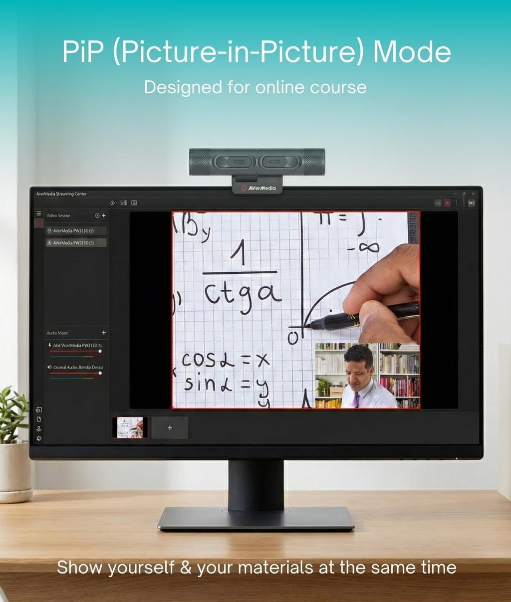 AVerMedia PW313D DualCam 2K Document Camera and Webcam for PC/Mac/Laptop, Autofocus, AI Noise Reduction, Online Teaching, Works with Zoom/Teams/Google Meet, Includes Tripod, TAA/NDAA Compliant