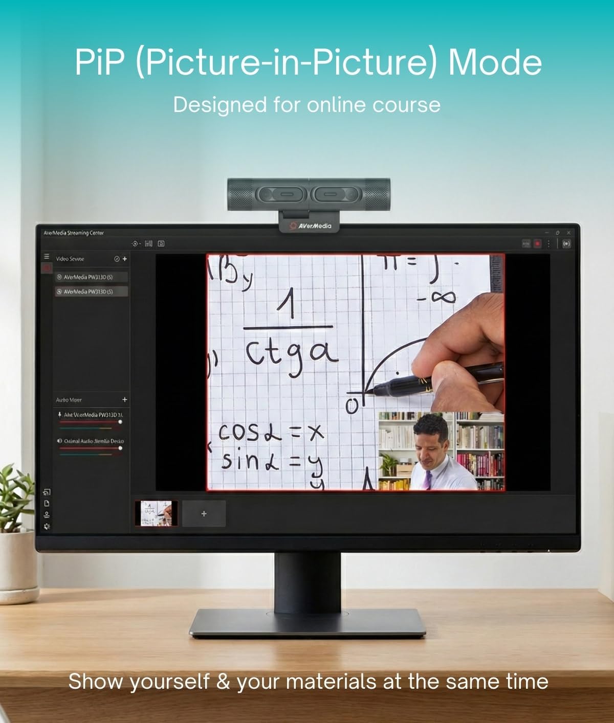 AVerMedia PW313D DualCam 2K Document Camera and Webcam for PC/Mac/Laptop, Autofocus, AI Noise Reduction, Online Teaching, Works with Zoom/Teams/Google Meet, Includes Tripod, TAA/NDAA Compliant