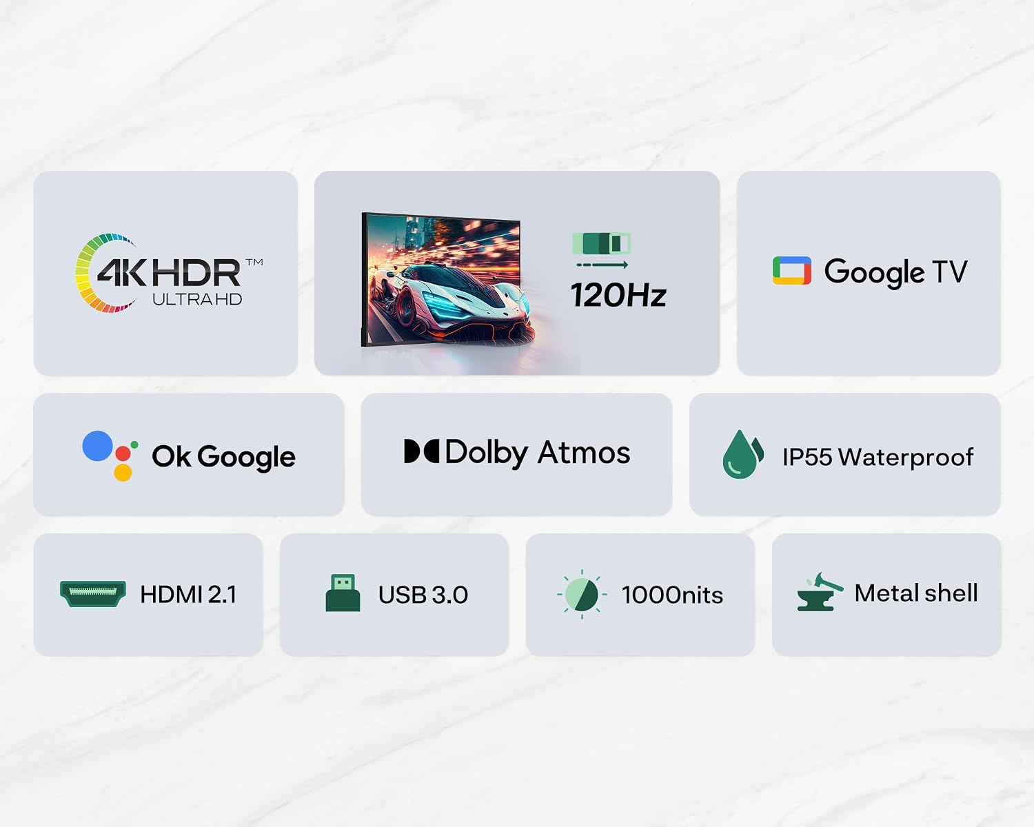 SYLVOX Outdoor TV with Wall Mount & Cover, 75 inch 120Hz 4K Smart TVs, Weatherproof & IP55 Waterproof, Compatible with Google & Dolby Atmos, HDMI 2.1 & USB 3.0, 1000 Nits Outside TV for Gaming