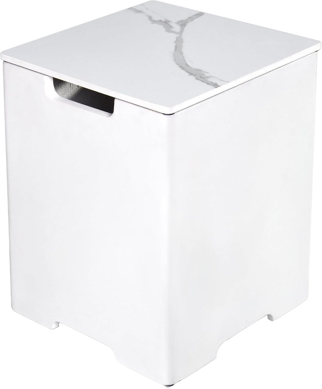 AMS Fireplace | Elementi Square White Marble Propane Tank Cover | Concrete GFRC Base | Dimensions: 15.9 × 15.9 × 20.5 inches | Perfectly Complements Bianco, Athens, and Other Fire Pit Tables
