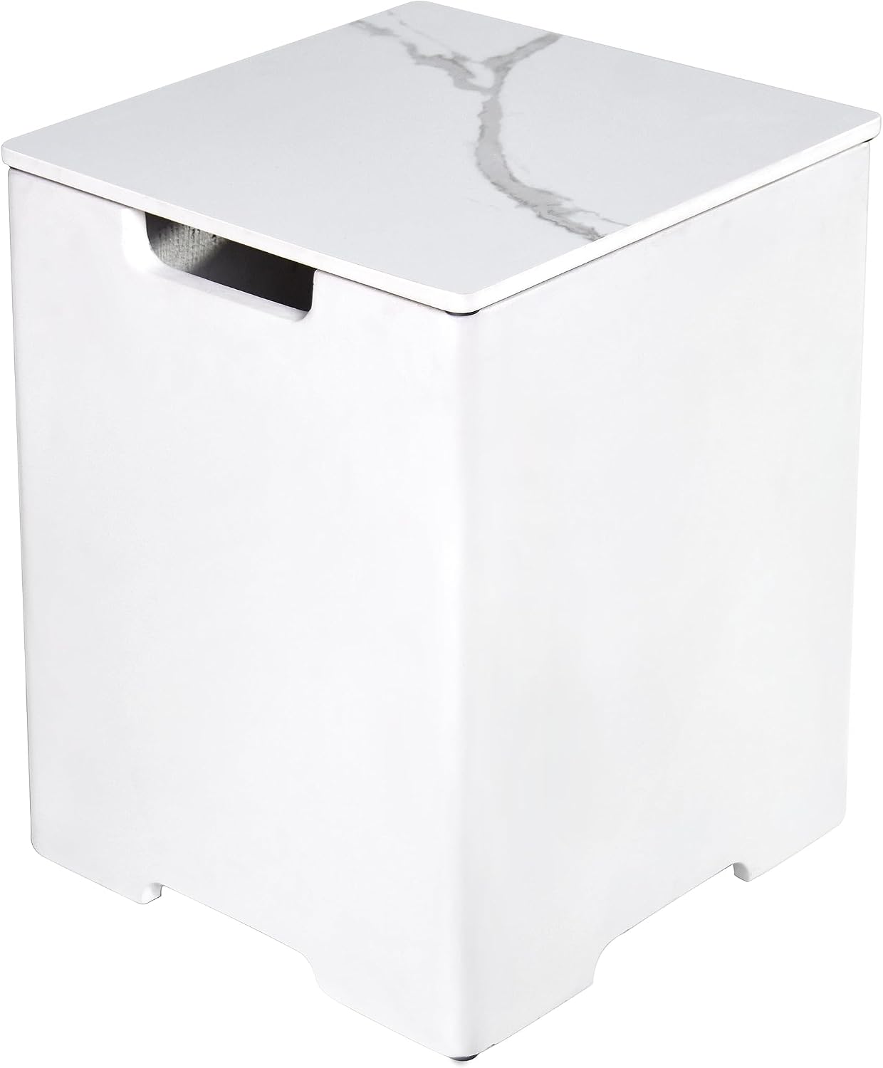 AMS Fireplace | Elementi Square White Marble Propane Tank Cover | Concrete GFRC Base | Dimensions: 15.9 × 15.9 × 20.5 inches | Perfectly Complements Bianco, Athens, and Other Fire Pit Tables