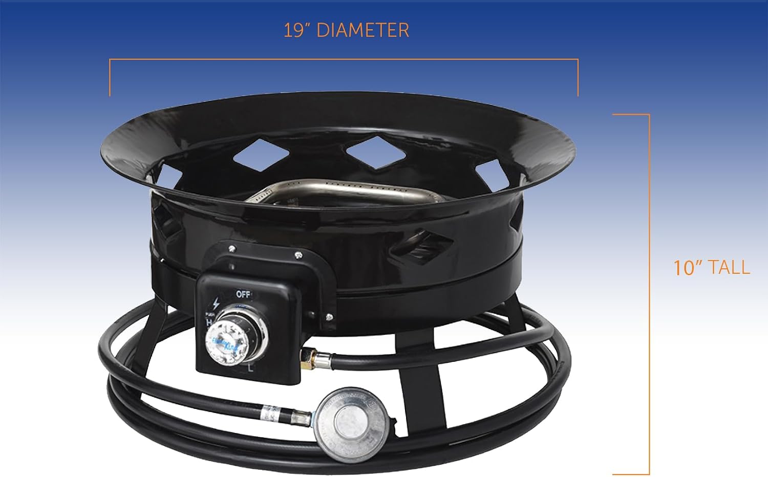 Flame King Smokeless Portable Propane Fire Pit Bowl, 19 inches, 58K BTU with Propane Grip Scale, Self Igniter, Cover, & Carry Straps for RV, Camping, & Outdoor Living