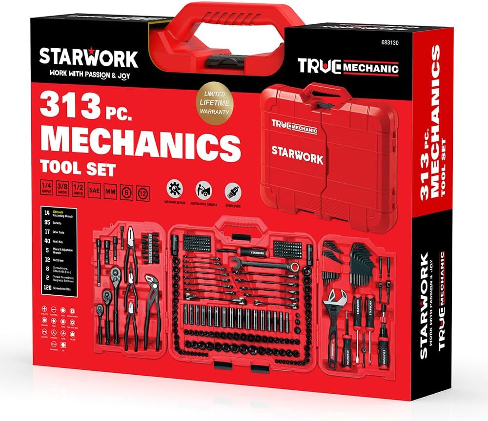 STARWORK TRUE MECHANIC™ 313-Piece Mechanics Tool Set and Socket Set, Professional SAE/Metric