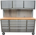72-Inch Stainless Steel Rolling Tool Chest with 15 Drawers + 3 Upper Cabinets, Lockable Storage Cabinet, Mobile Workbench, Assembled Large Tool Box with Wheels for Garage Workshop (1 × HTC7218W1)