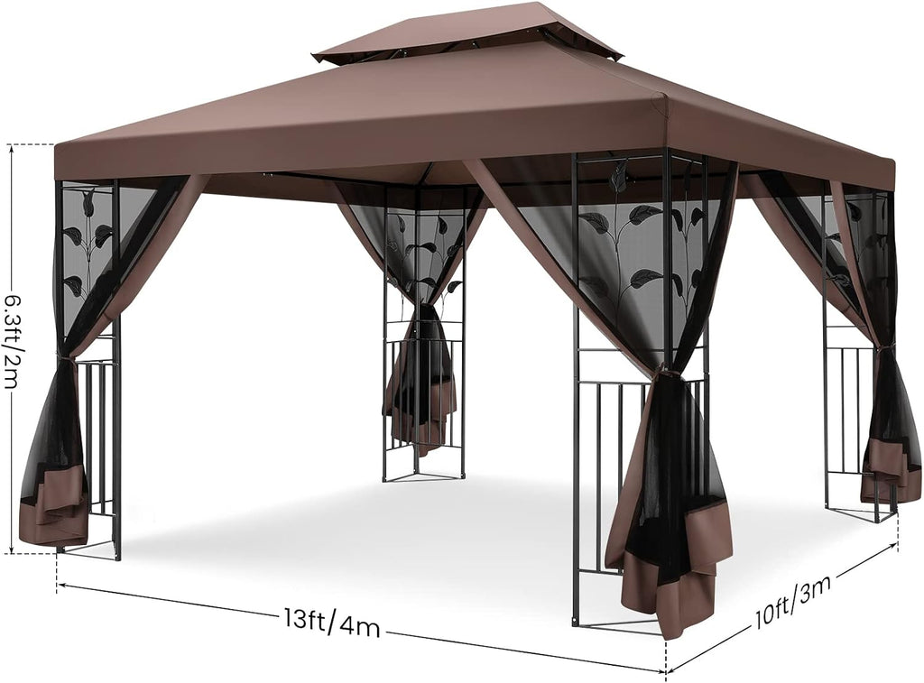 COBIZI Gazebo 10x13 Heavy Duty Gazebos with Improved Nettings Outdoor Gazebo Double Roof Patio Gazebos with Metal Steel Frame Outdoor Canopy for Patio, Deck, Backyard (Brown)