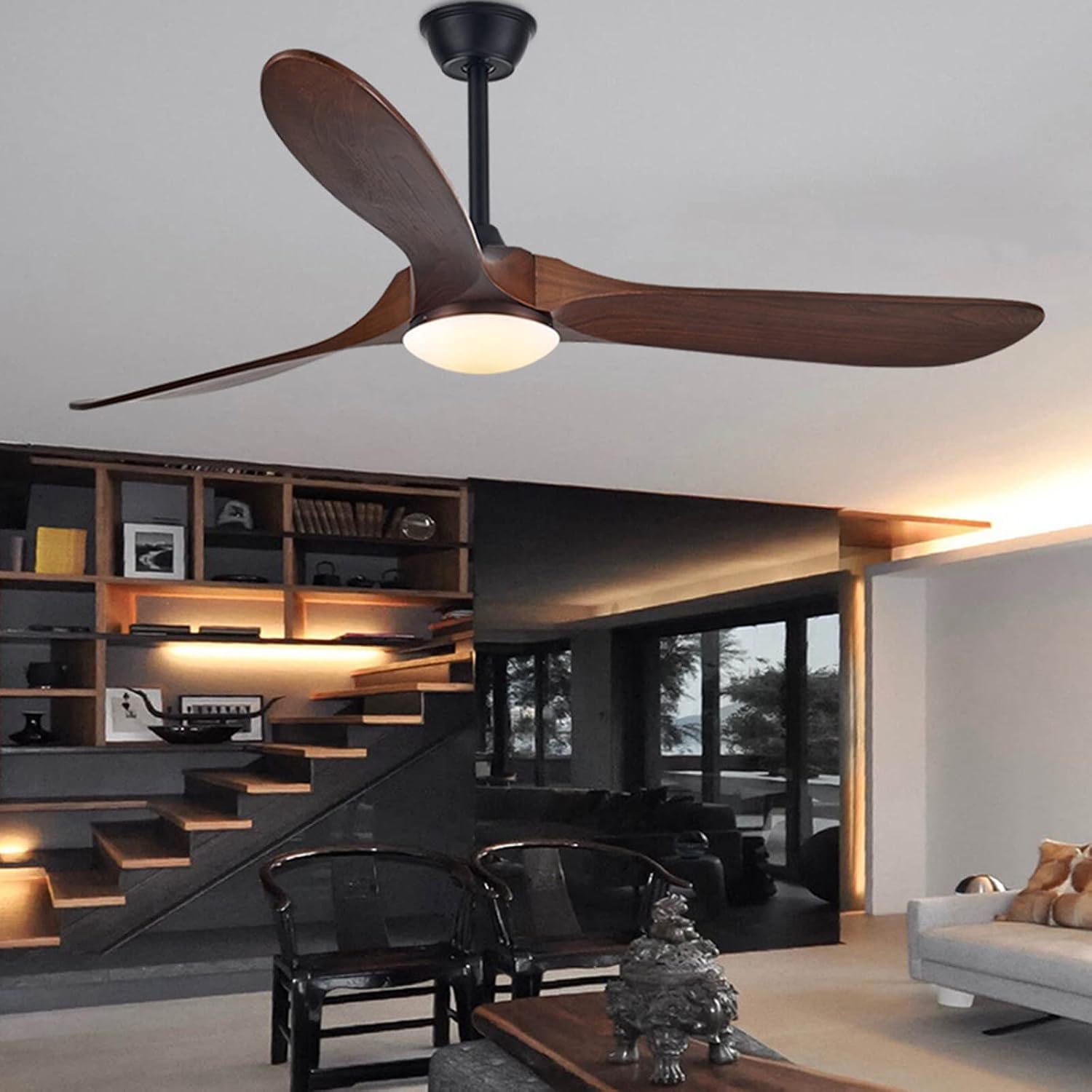 Farmhouse Ceiling Fans with Lights, 60 inch Outdoor Ceiling Fan for Patios with Light, 3 Blades Wood Ceiling Fan Damp Rated Large Airflow Commercial Ceiling Fans for Exterior House Porch Gazebo