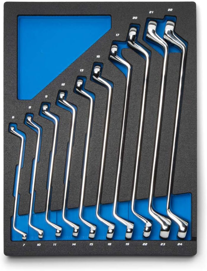 Capri Tools 75-Degree Deep Offset Double Box End Wrench Set, 6 to 24 mm, Metric, 10-Piece with Mechanic's Tray