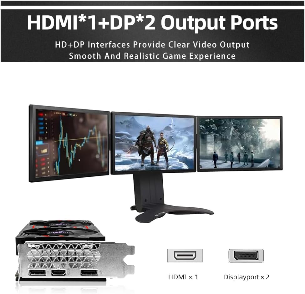 Kelinx AISURIX RX 580 Graphics Card, 2048SP, Real 8GB, GDDR5, 256 Bit, Pc Gaming Video Card, 2XDP, HDMI, PCI Express 3.0 with Freeze Fan Stop for Desktop Computer Gaming Gpu