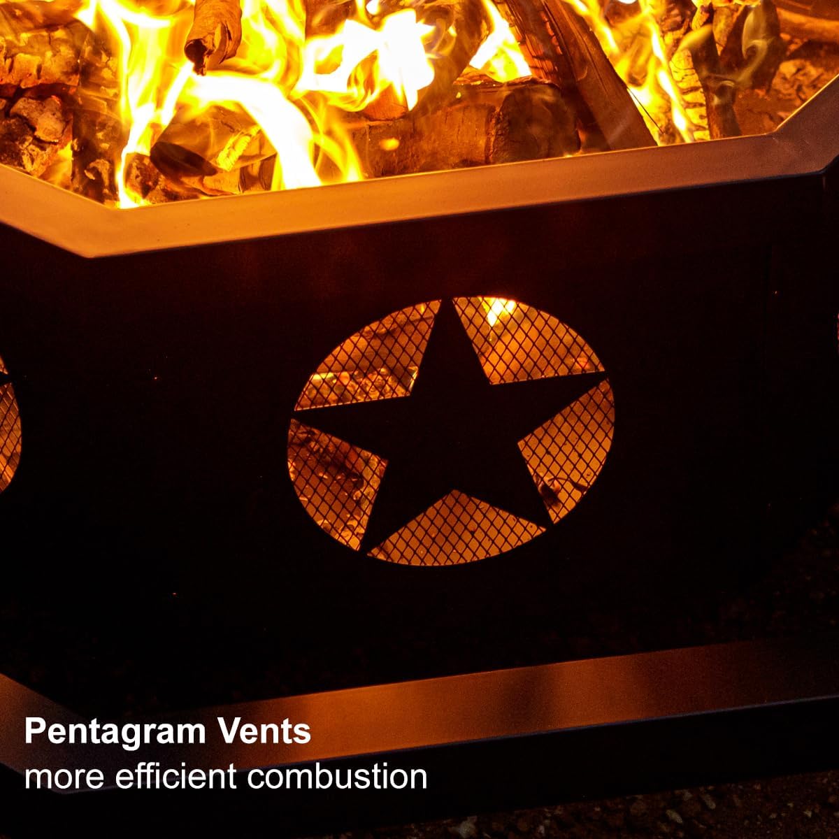 Panovue 42 inch Fire Pit for Outside, Heavy Duty Wood Burning Fire Pits with Fire Poker, Outdoor Octagonal Firepit for Camping, Yard, Patio