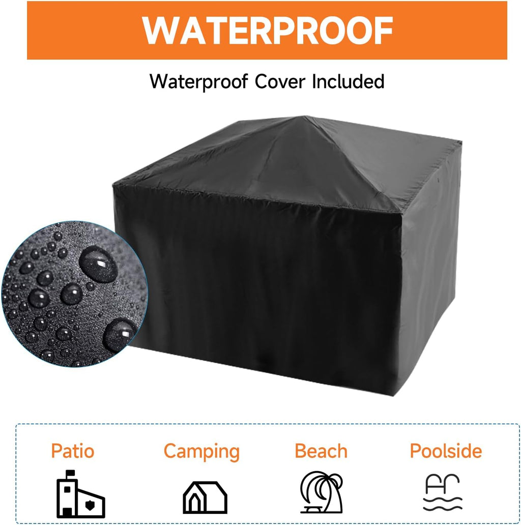 33-Inch Square Fire Pit, Large Metal Fireplace/Firepit with Mesh Lid, Poker, Waterproof Cover